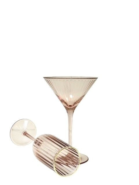 Flair Acrylic Ribbed Cocktail/Martini - Pink/Gold Rim - Kitchen Antics