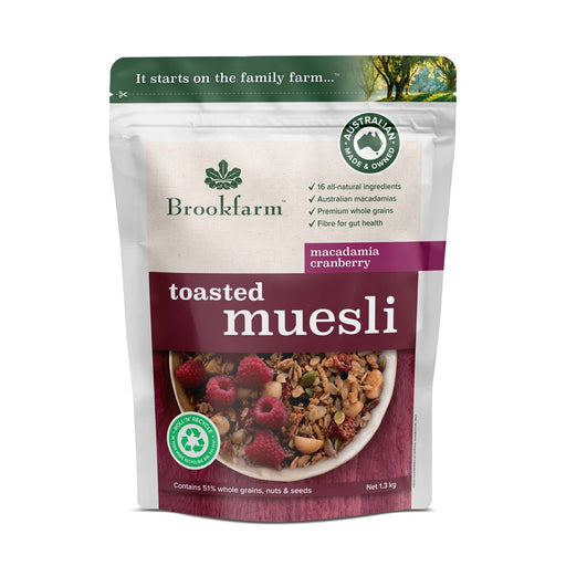 Brookfarm Toasted Muesli 1.3kg - Cranberry Macadamia - Kitchen Antics
