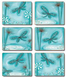 Cinnamon 'Blue Dragonfly' Coasters Set of 6 - Kitchen Antics