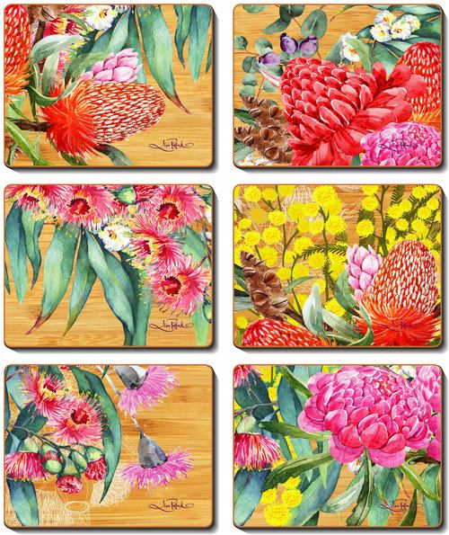 Cinnamon 'Native Flowers' Coasters Set of 6 - Kitchen Antics