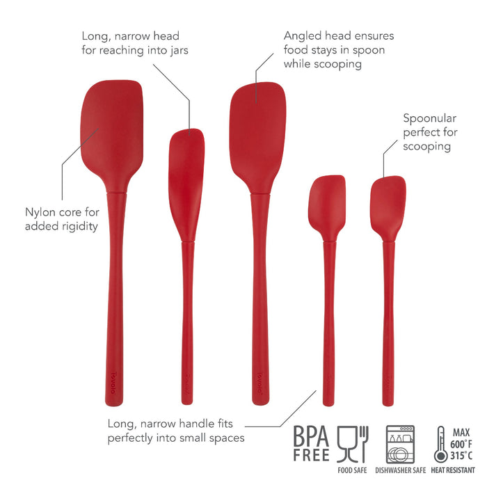 Tovolo Flex-Core All Silicone Spatula Set of 5 - Cayenne