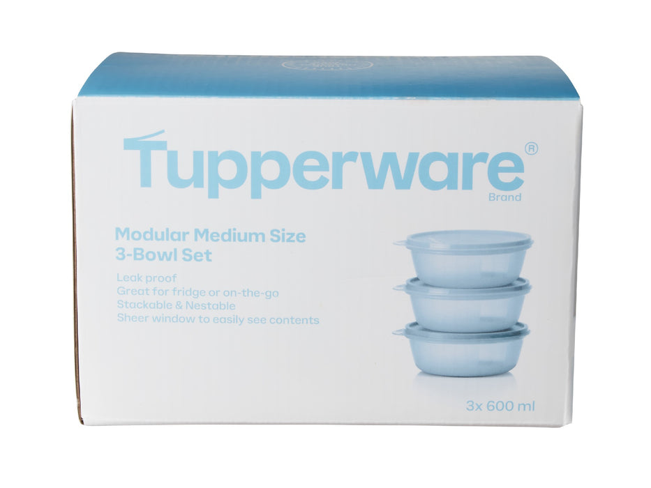 Tupperware Modular Medium Size Bowl Set of 3 600ML Blue Gift Boxed