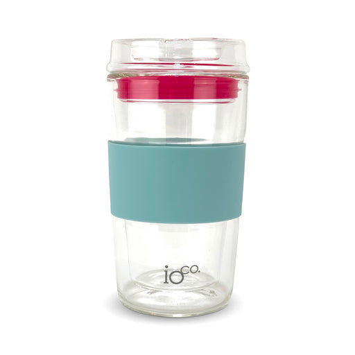 Ioco Glass Travel Mug 12oz - Ocean Blue/Hot Pink Seal