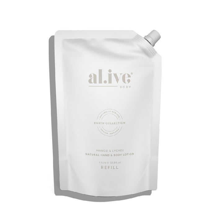 al.ive Hand & Body Lotion Refill Pouch 1lt - Mango & Lychee - Kitchen Antics