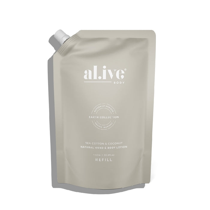 al.ive Hand & Body Lotion Refill Pouch 1lt - Sea Cotton & Coconut - Kitchen Antics