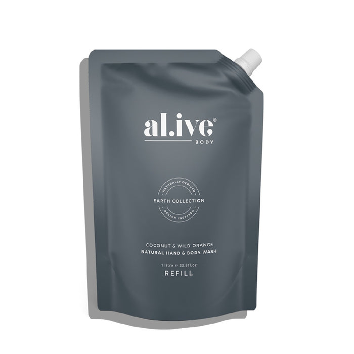 al.ive Hand & Body Wash Refill Pouch 1lt - Coconut & Wild Orange - Kitchen Antics