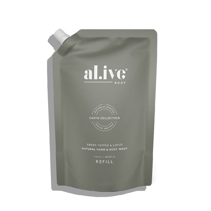 al.ive Hand & Body Wash Refill Pouch 1lt - Green Pepper & Lotus - Kitchen Antics