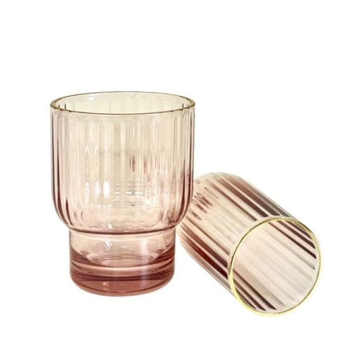 Flair Acrylic Ribbed Tumbler - Pink/Gold Rim