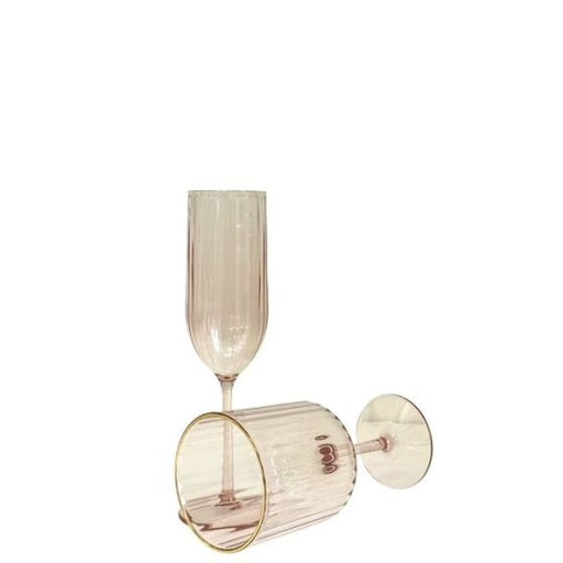 Flair Acrylic Ribbed Champagne Flute - Pink/Gold Rim