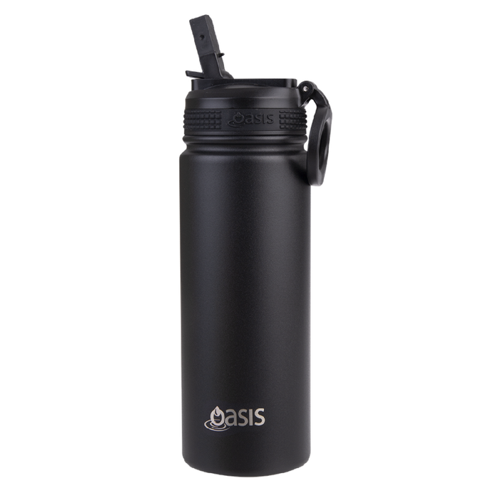 Oasis S/S Insulated Sports Bottle w/Sipper Straw 550ml - Black - Kitchen Antics