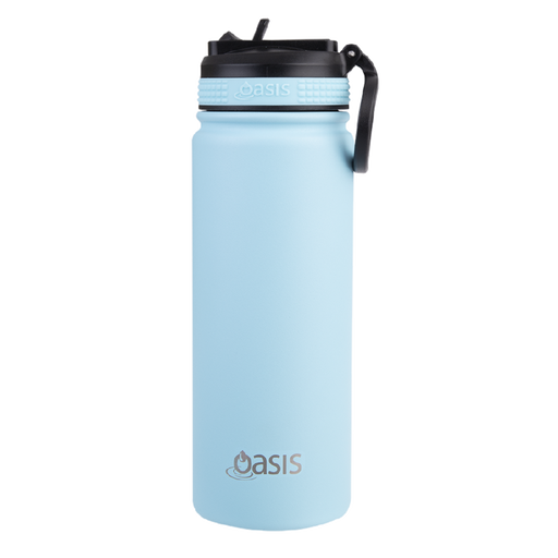 Oasis S/S Insulated Sports Bottle w/Sipper Straw 550ml - Island Blue - Kitchen Antics
