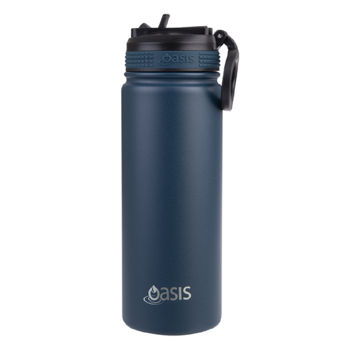 Oasis S/S Insulated Sports Bottle w/Sipper Straw 550ml - Navy - Kitchen Antics