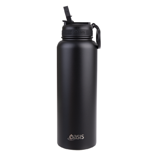 Oasis S/S Insulated Sports Bottle w/Sipper Straw Cap 1.1L - Black - Kitchen Antics