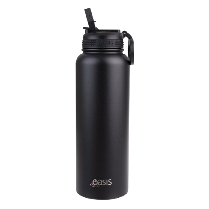 Oasis S/S Insulated Sports Bottle w/Sipper Straw Cap 1.1L - Black - Kitchen Antics