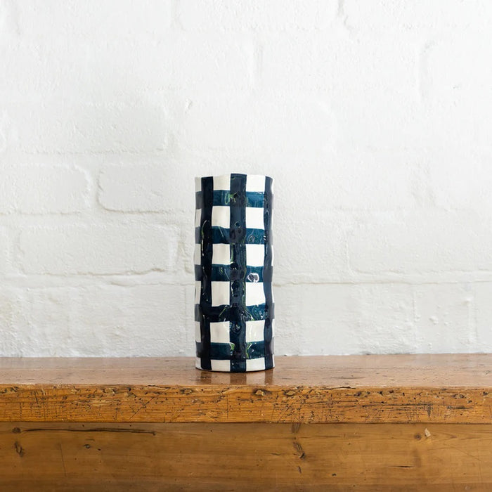 Noss & Co Medium Vase - Navy Gingham