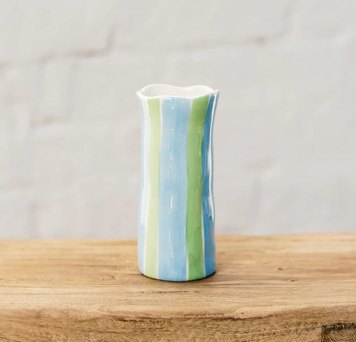 Noss & Co Vase Small - Cornflower Blue & Green Stripe