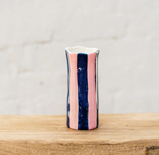 Noss & Co Vase Small - Navy & Pink Stripe