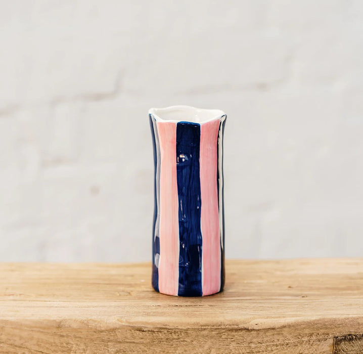 Noss & Co Vase Small - Navy & Pink Stripe