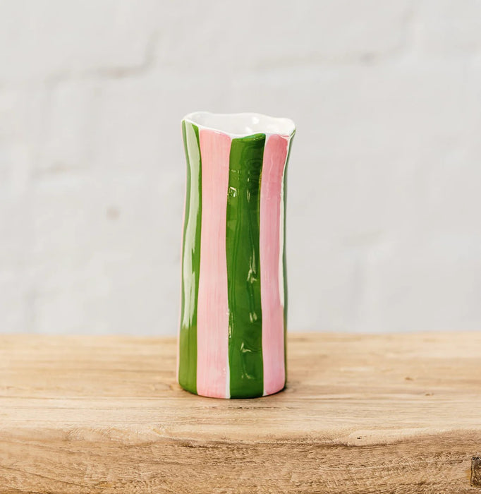 Noss & Co Vase Small - Dark Green & Pink Stripe