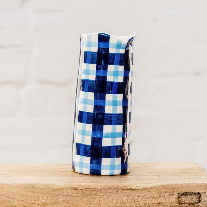 Noss & Co Medium Vase - Navy & Cornflower Blue Gingham