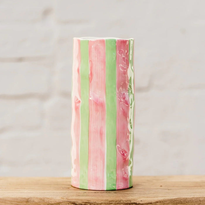 Noss & Co Medium Vase - Pink & Green Stripe