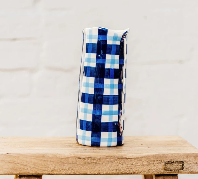 Noss & Co Large Vase - Navy & Cornflower Blue Gingham