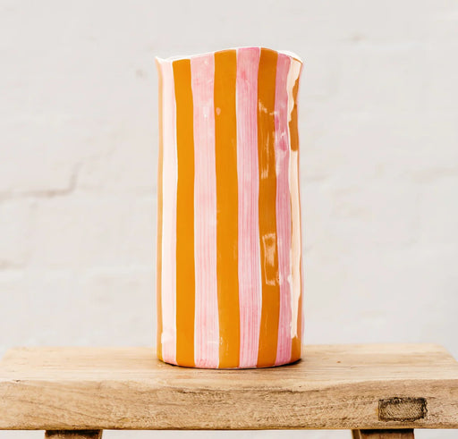 Noss & Co Large Vase - Pink & Orange Stripe