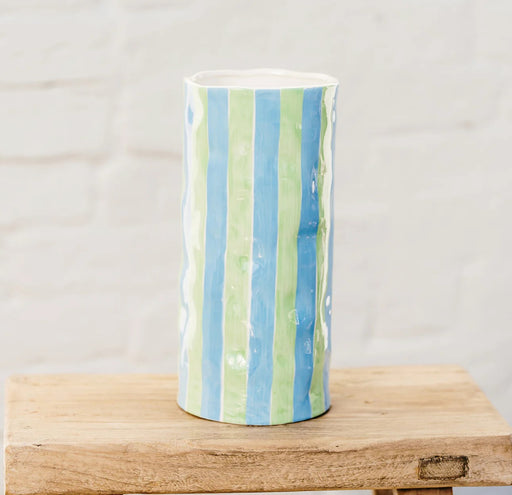 Noss & Co Large Vase - Cornflower Blue & Green Stripe