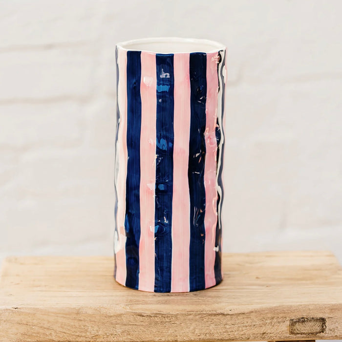 Noss & Co Large Vase - Navy & Pink Stripe