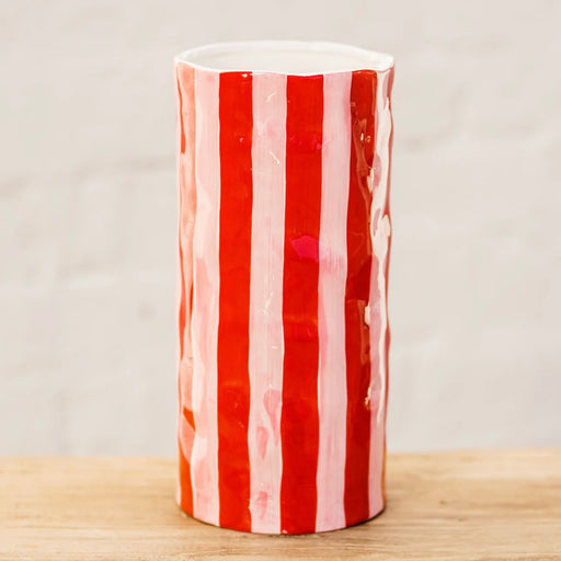 Noss & Co Large Vase - Red & Pink Stripe