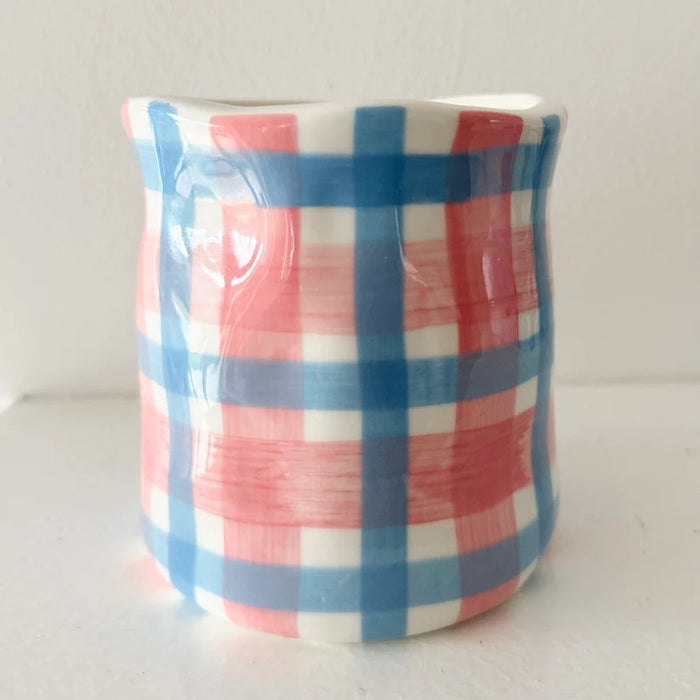 Noss & Co Candle Large - Peony Suede - Cornflower Blue & Pink Gingham