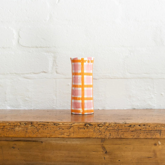 Noss & Co Vase Small - Pink & Orange Gingham