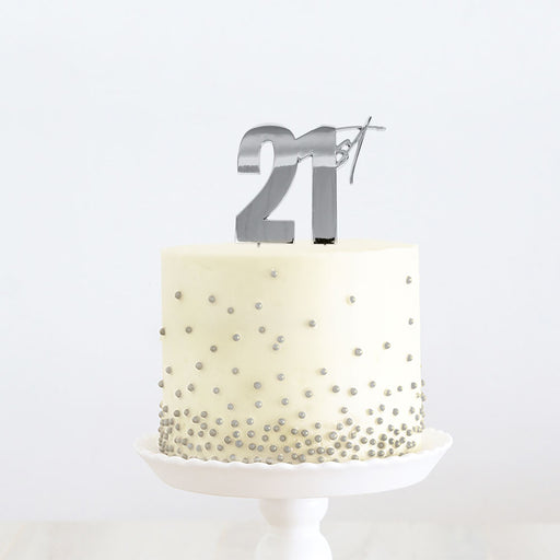 Cake & Candle Cake Topper - Silver 21st