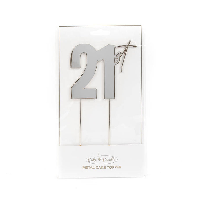 Cake & Candle Cake Topper - Silver 21st