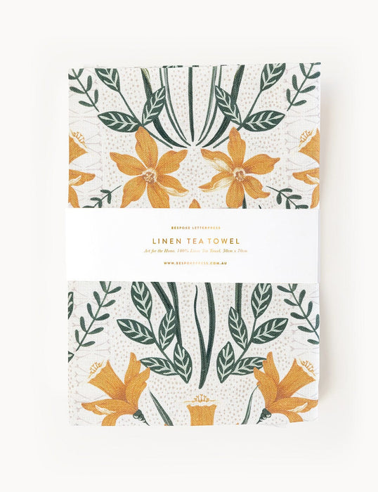 Bespoke Letterpress Tea Towel 100% Linen - Daffodil