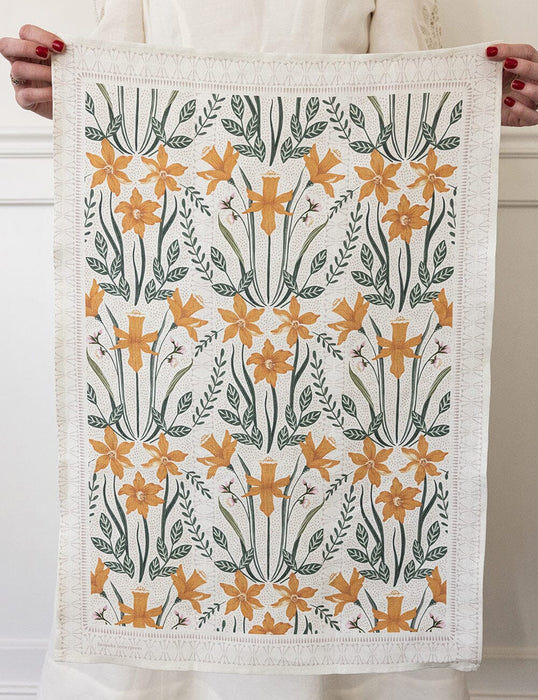 Bespoke Letterpress Tea Towel 100% Linen - Daffodil