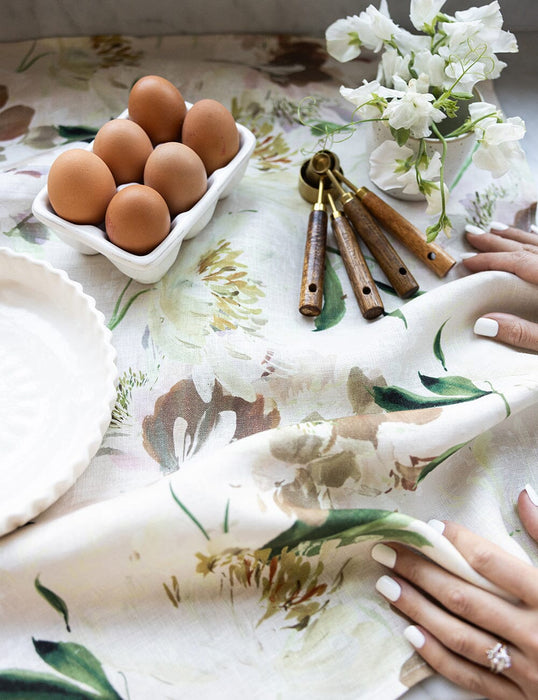 Bespoke Letterpress Tea Towel 100% Linen - Peony Study