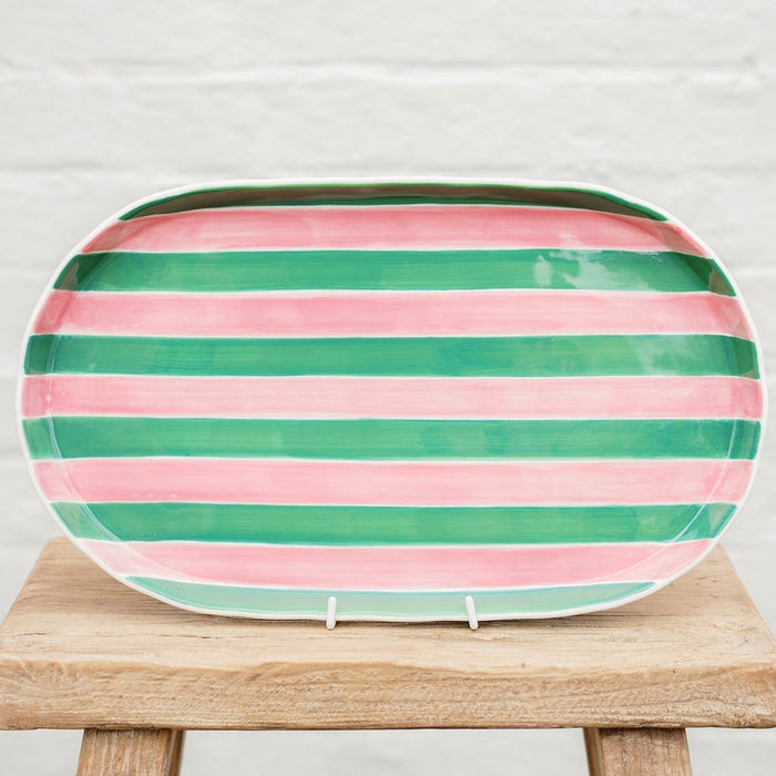 Noss & Co Oval Platter - Pink & Green Stripe