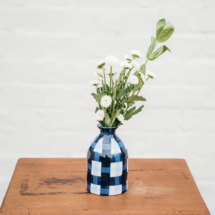 Noss & Co Bud Vase - Navy & Cornflower Gingham