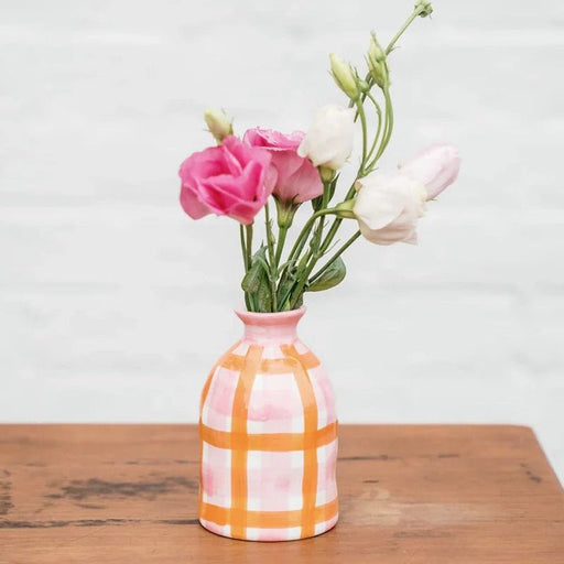 Noss & Co Bud Vase - Pink & Orange Gingham