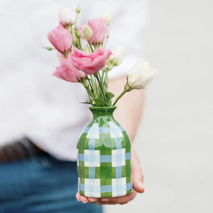 Noss & Co Bud Vase - Emerald & Cornflower Gingham