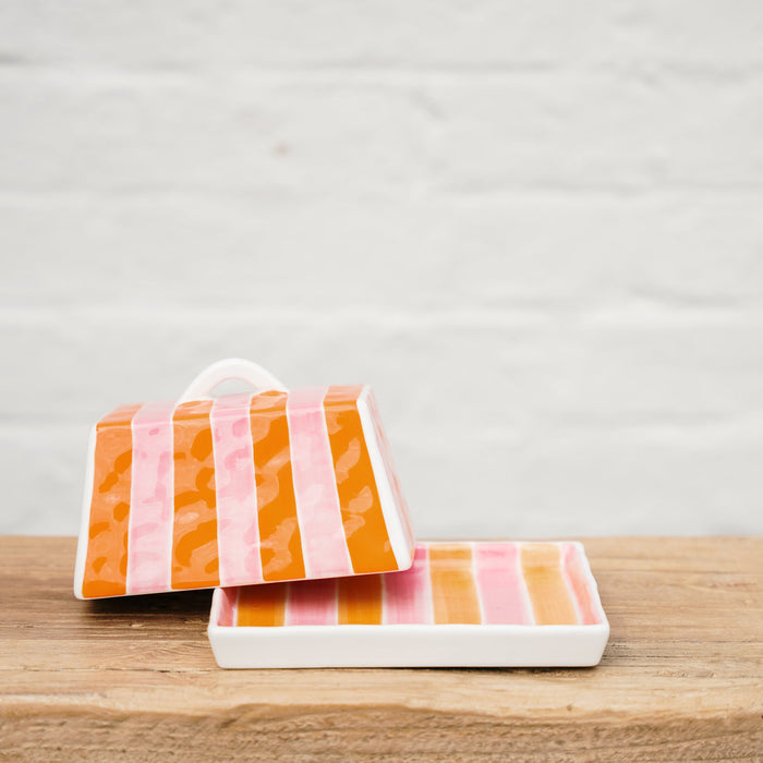 Noss & Co Large Butter Dish - Orange & Pink Stripe