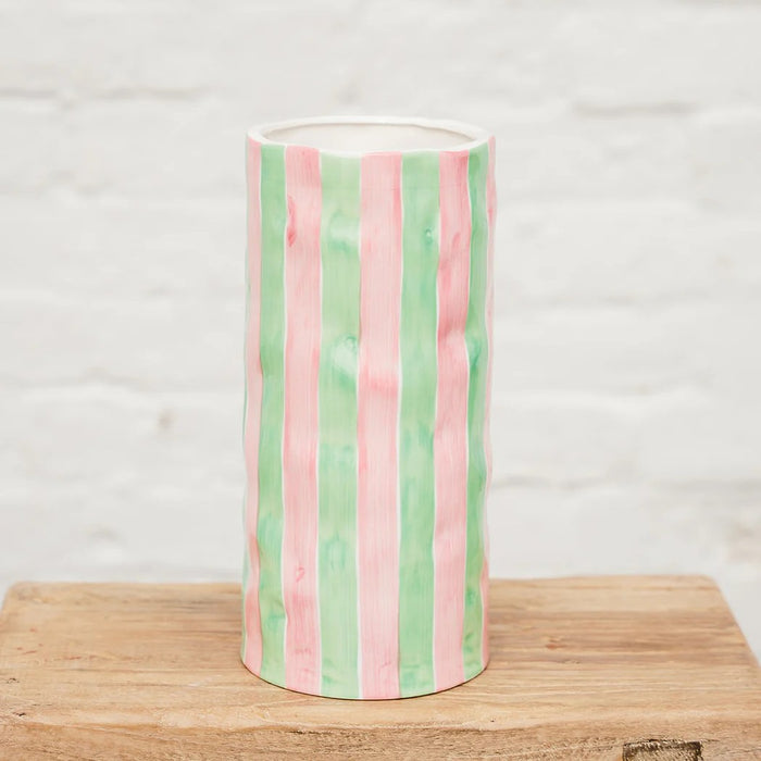 Noss & Co Large Vase - Pink & Mint Green Stripe