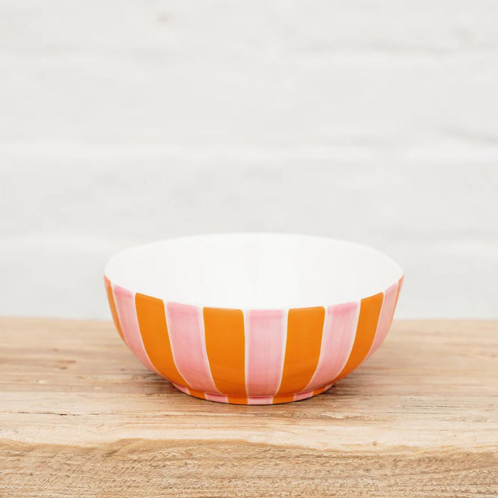 Noss & Co Medium Bowl - Pink & Orange Stripe