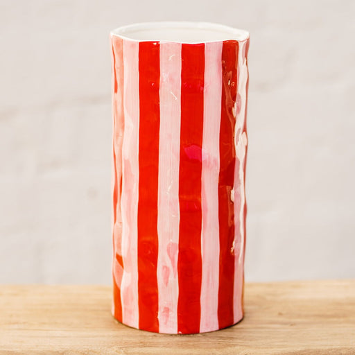 Noss & Co Large Vase - Red & Pink Stripe