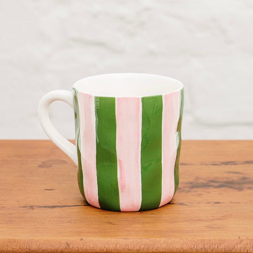 Noss & Co Mug - Pink & Dark Green Stripe