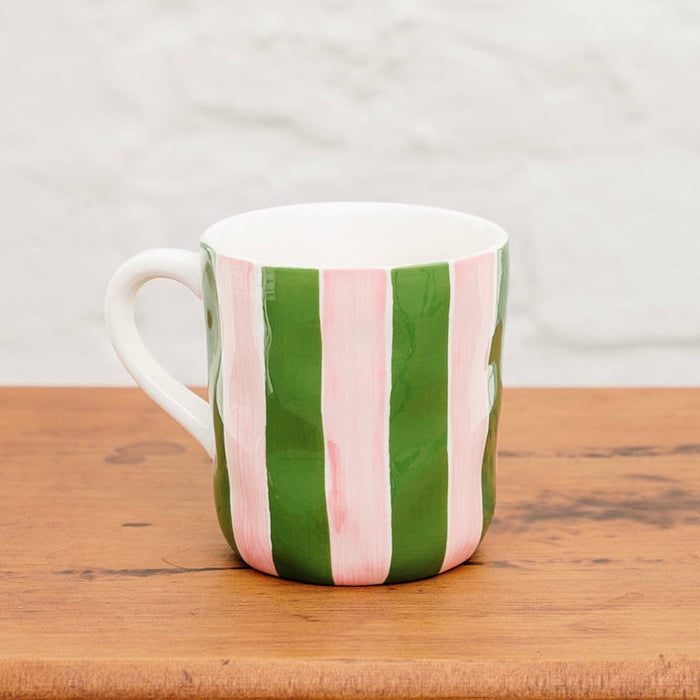 Noss & Co Mug - Pink & Dark Green Stripe