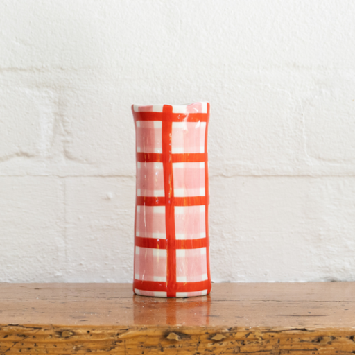 Noss & Co Vase Small - Pink & Red Gingham