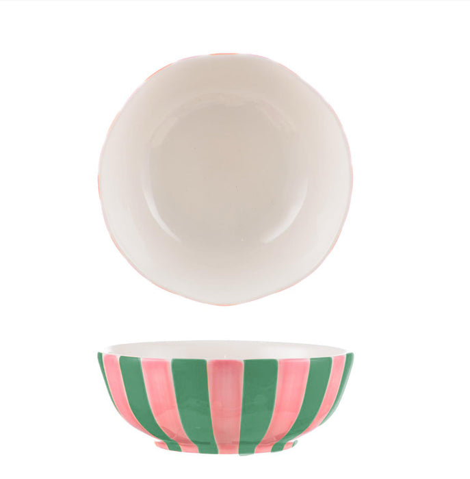 Noss & Co Medium Bowl - Pink & Green Stripe