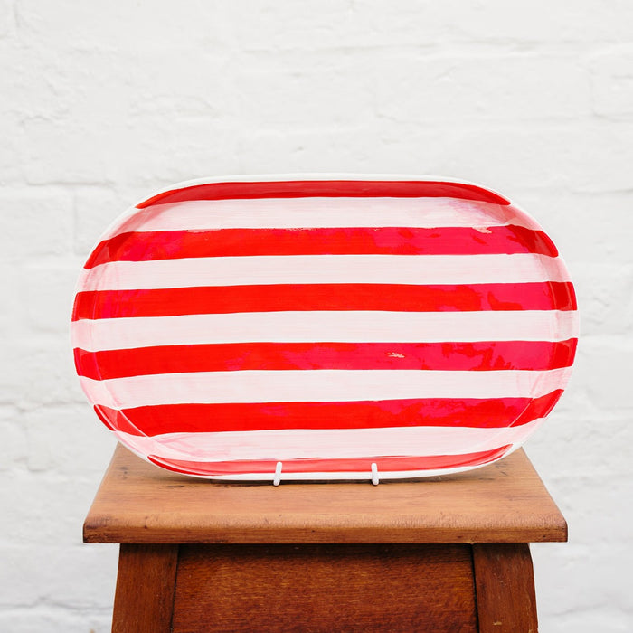 Noss & Co Oval Platter - Pink & Red Stripe